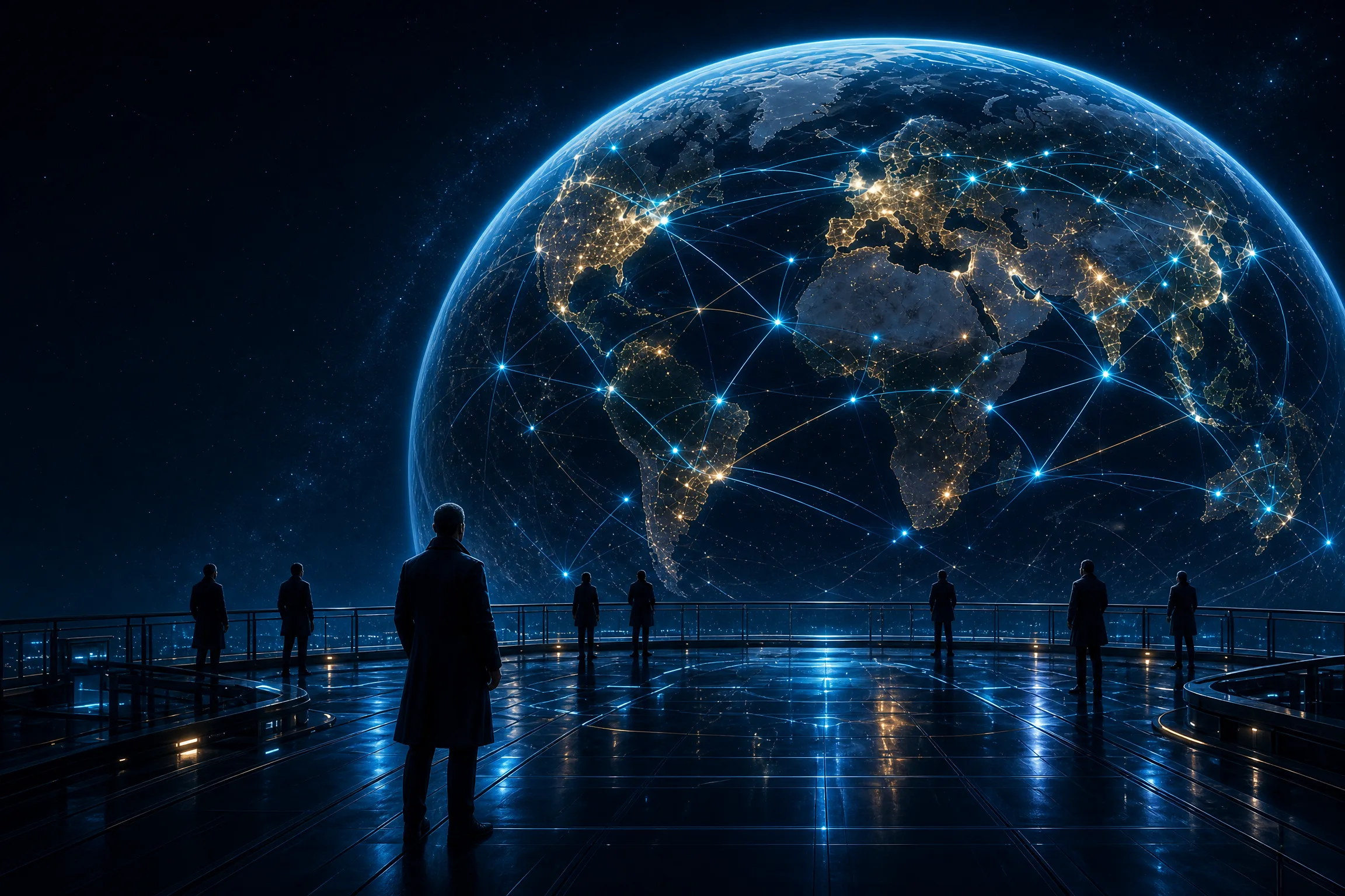 Globe connecté reliant des lieux, des projets et des présences numériques